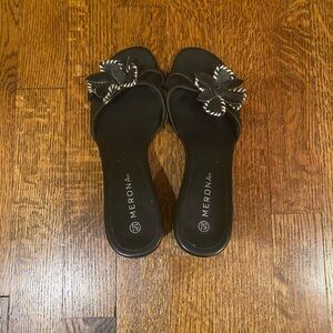 Merona Black Sandals with Striped Floral Detail